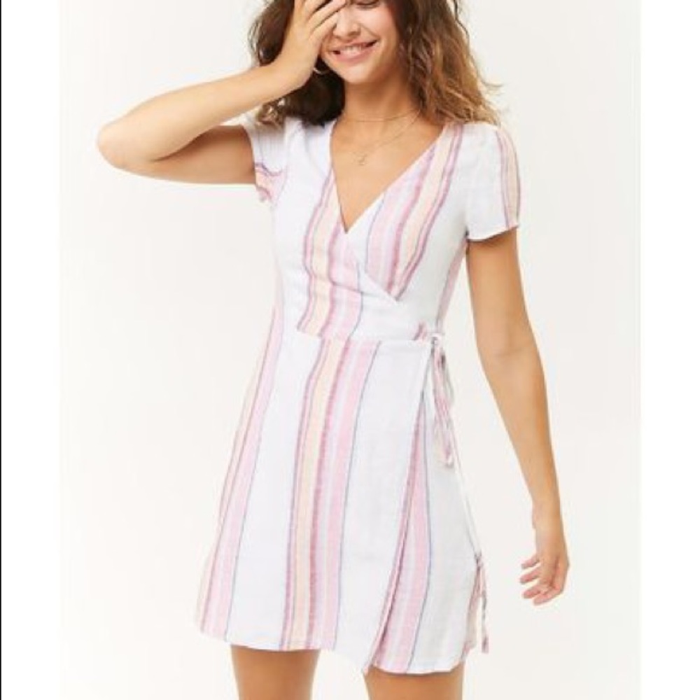 Forever 21 Linen Striped Wrap Dress